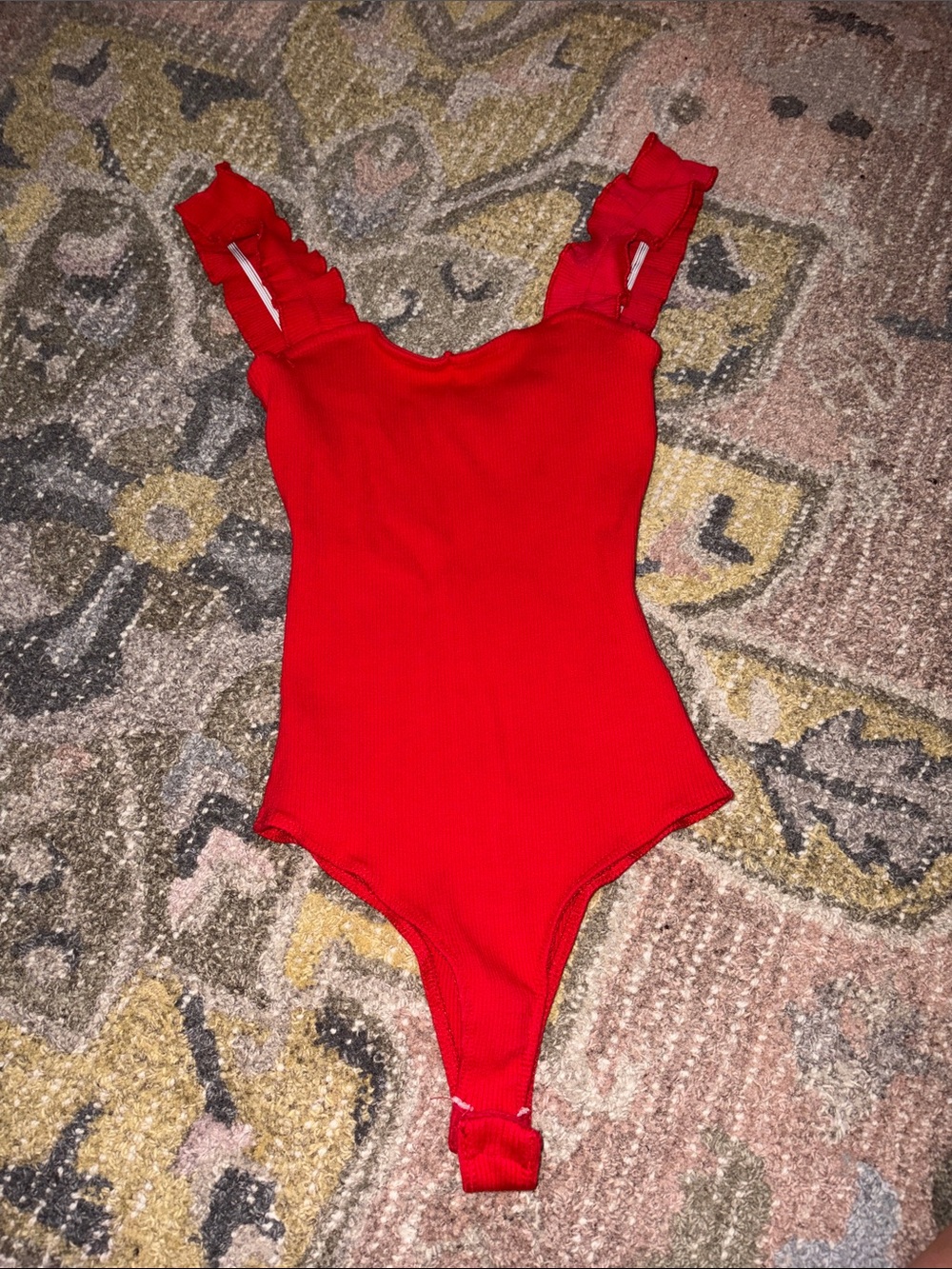 Blue Rain Bright Red Ruffled Strap One-Piece